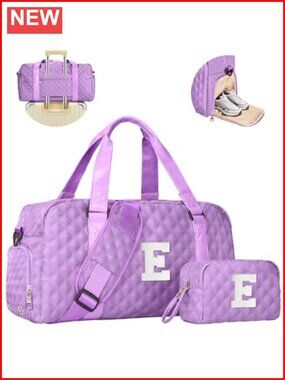 Personalized Initial Quilted Faux Leather Travel Duffel Gym Bag with Shoe